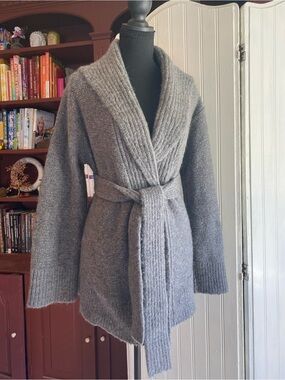 Banana Republic Gray Shawl-Collar Belted Cardigan